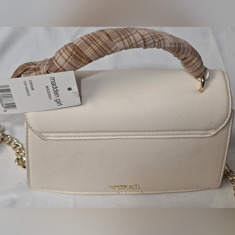 Madden Girl PU Top Hanfle With Scarf Cream Handbag - Picture 3 of 12